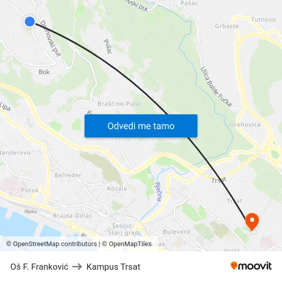 Oš F. Franković to Kampus Trsat map