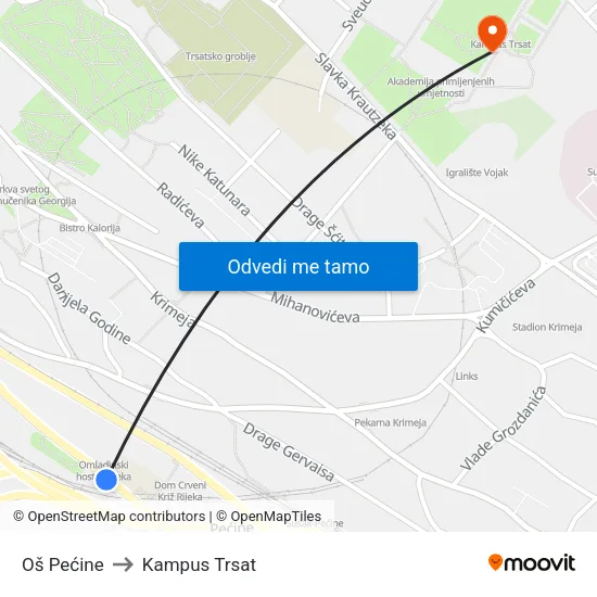 Oš Pećine to Kampus Trsat map