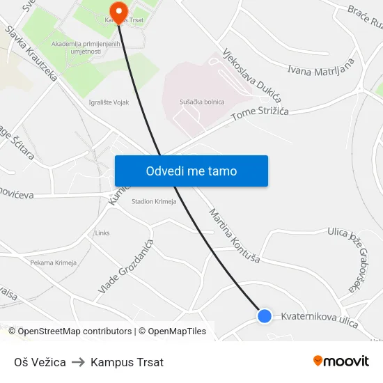 Oš Vežica to Kampus Trsat map