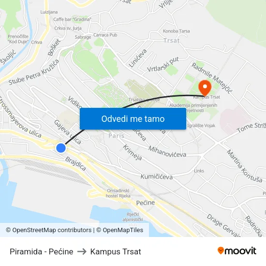 Piramida - Pećine to Kampus Trsat map