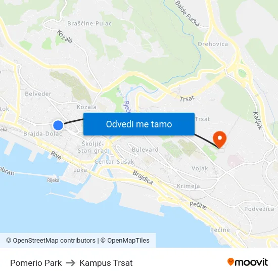 Pomerio Park to Kampus Trsat map