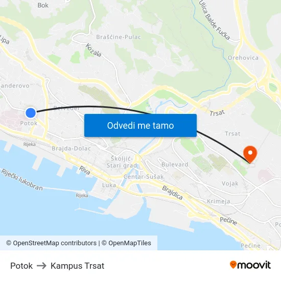 Potok to Kampus Trsat map