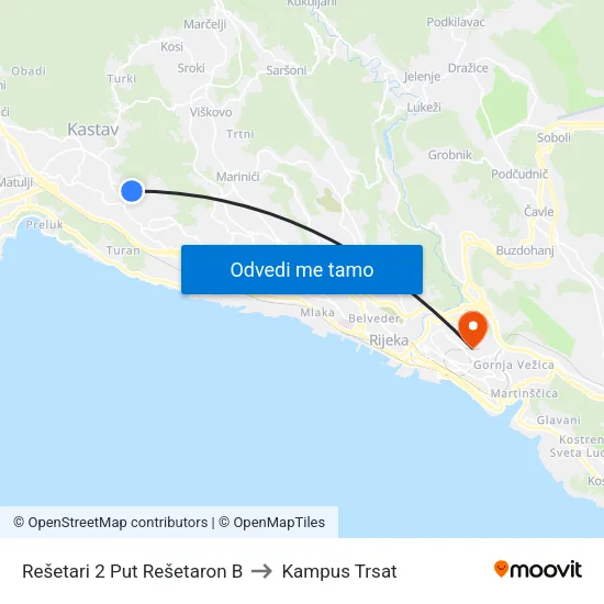 Rešetari 2 Put Rešetaron B to Kampus Trsat map