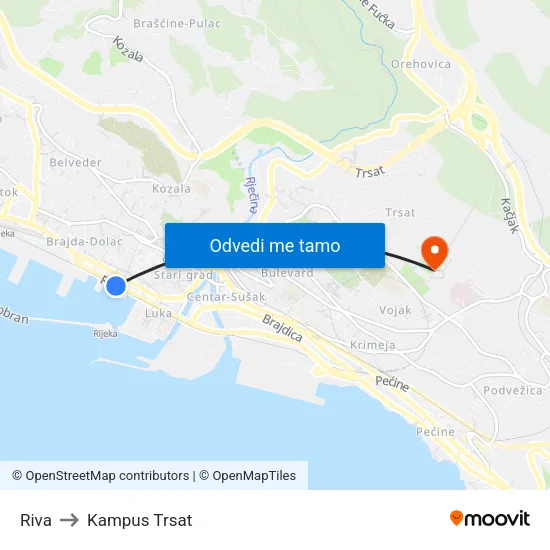 Riva to Kampus Trsat map