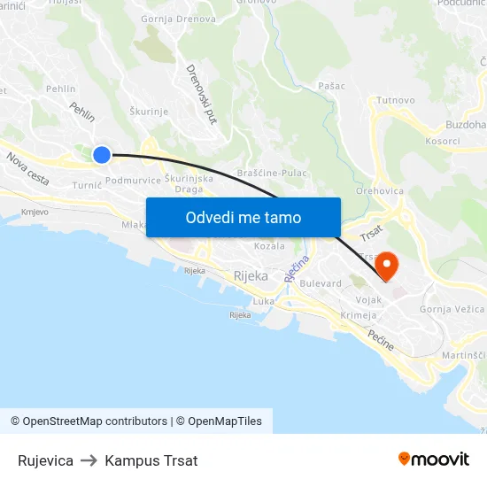 Rujevica to Kampus Trsat map