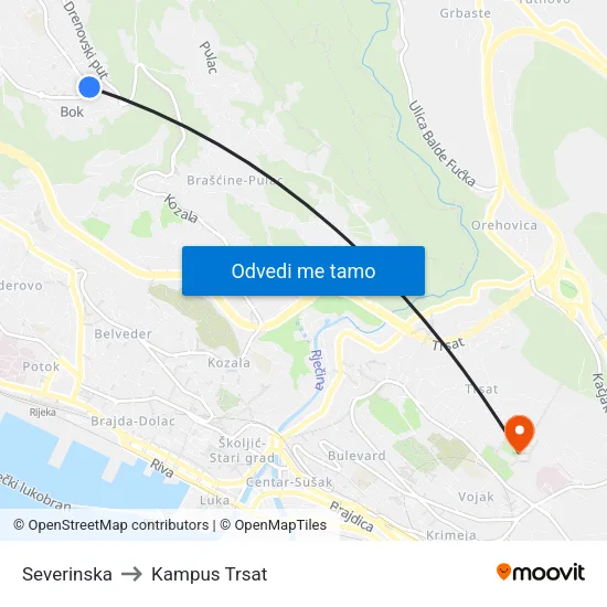 Severinska to Kampus Trsat map