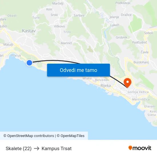 Skalete (22) to Kampus Trsat map