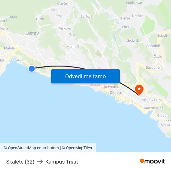 Skalete (32) to Kampus Trsat map