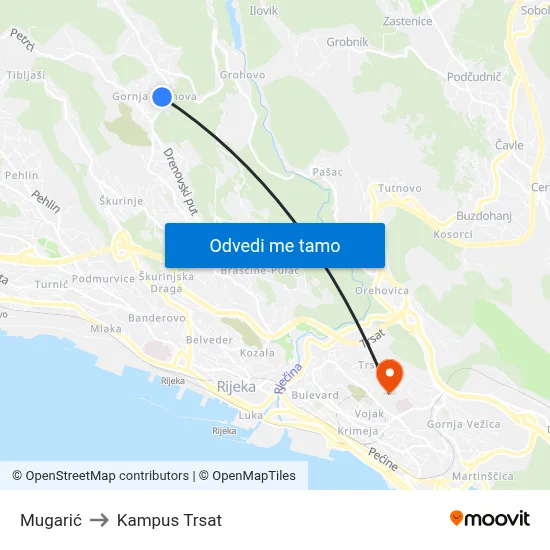 Mugarić to Kampus Trsat map