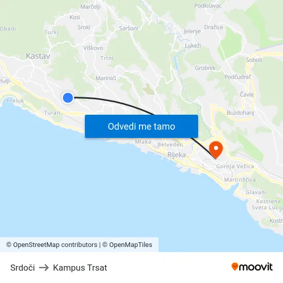 Srdoči to Kampus Trsat map