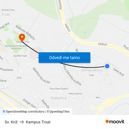 Sv.  Križ to Kampus Trsat map