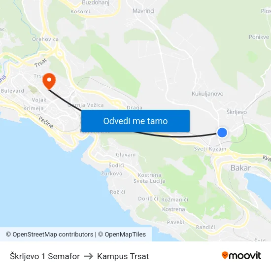 Škrljevo 1 Semafor to Kampus Trsat map
