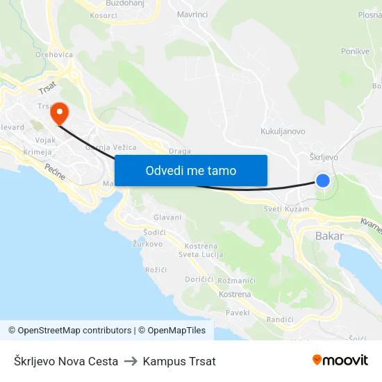 Škrljevo Nova Cesta to Kampus Trsat map