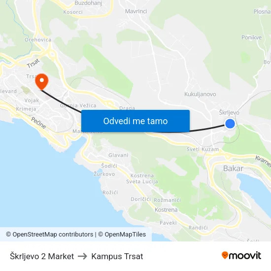 Škrljevo 2 Market to Kampus Trsat map