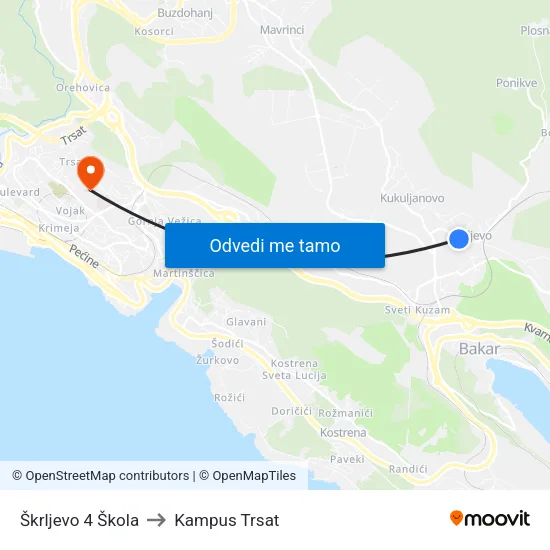 Škrljevo 4 Škola to Kampus Trsat map