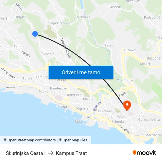 Škurinjska Cesta I to Kampus Trsat map