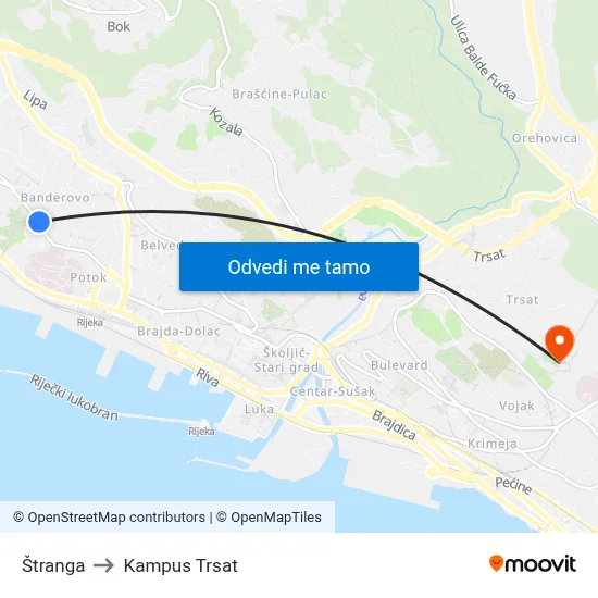 Štranga to Kampus Trsat map