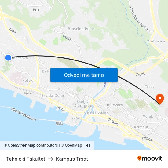 Tehnički Fakultet to Kampus Trsat map