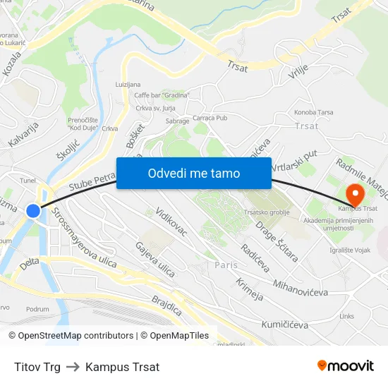 Titov Trg to Kampus Trsat map