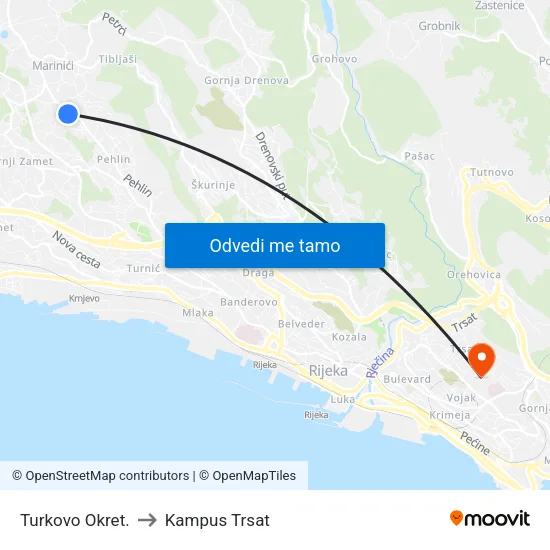 Turkovo Okret. to Kampus Trsat map
