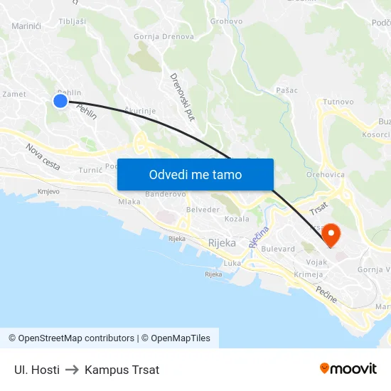 Ul. Hosti to Kampus Trsat map