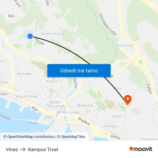 Vinas to Kampus Trsat map