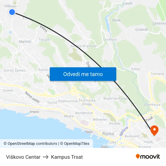 Viškovo Centar to Kampus Trsat map