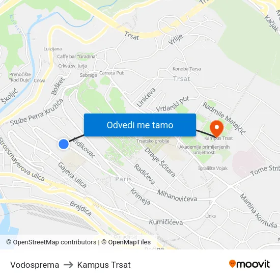 Vodosprema to Kampus Trsat map