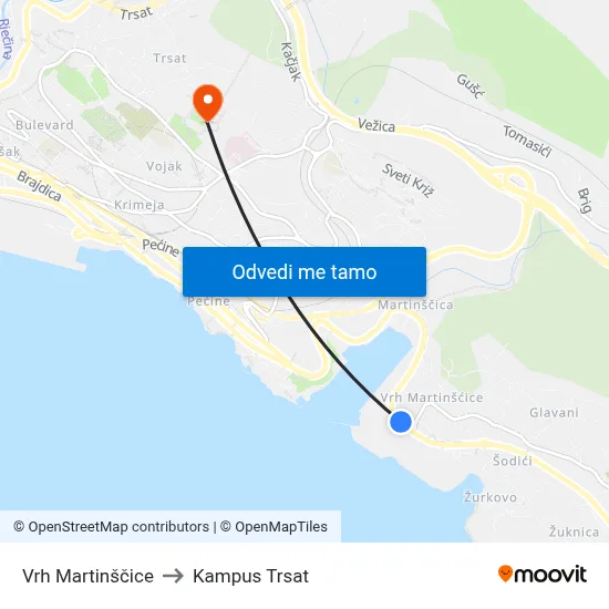 Vrh Martinščice to Kampus Trsat map