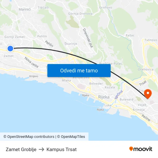 Zamet Groblje to Kampus Trsat map