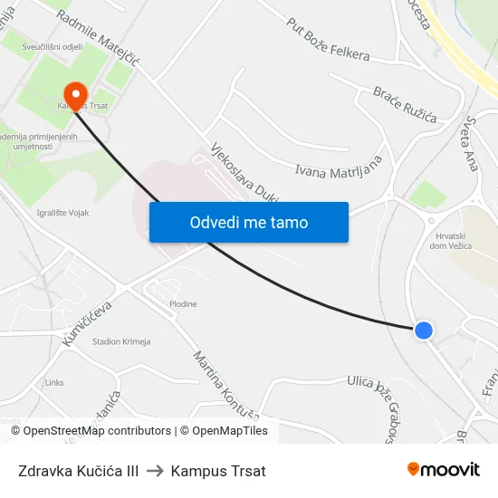 Zdravka Kučića III to Kampus Trsat map