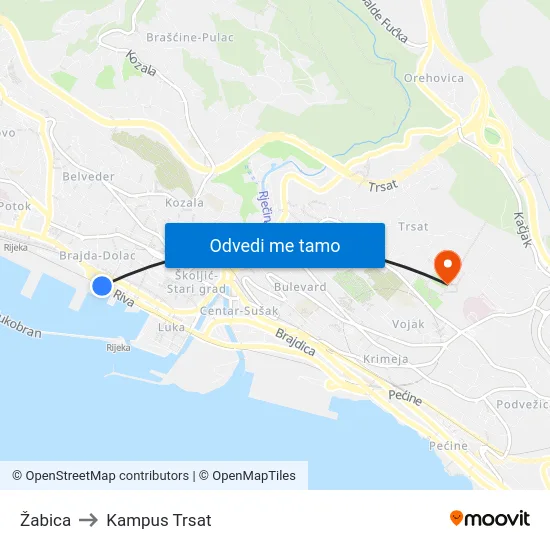 Žabica to Kampus Trsat map