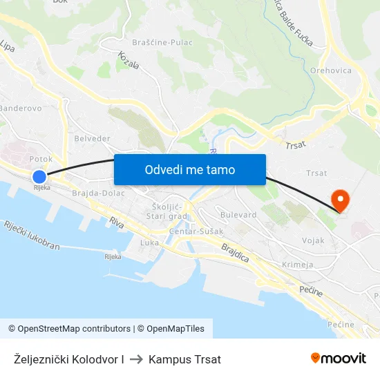 Željeznički Kolodvor I to Kampus Trsat map