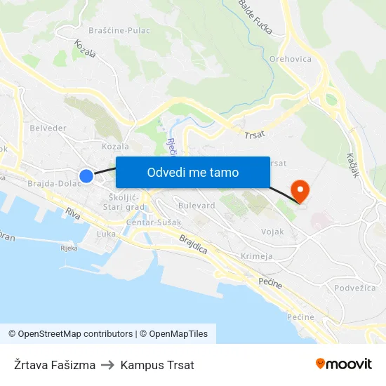 Žrtava Fašizma to Kampus Trsat map