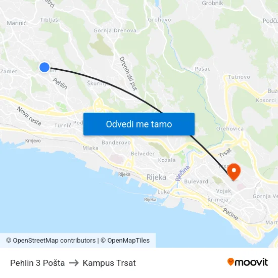 Pehlin 3 Pošta to Kampus Trsat map