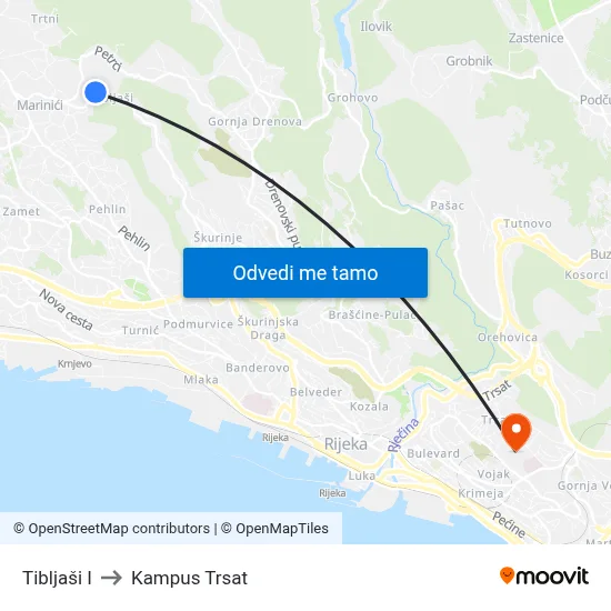 Tibljaši I to Kampus Trsat map
