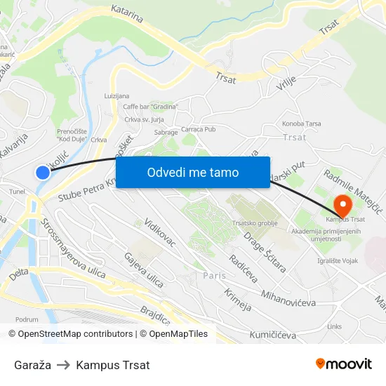 Garaža to Kampus Trsat map