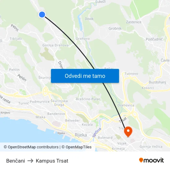 Benčani to Kampus Trsat map