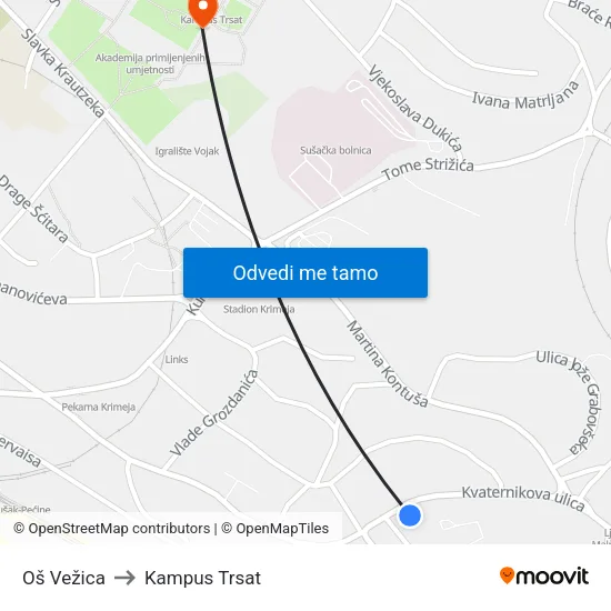 Oš Vežica to Kampus Trsat map