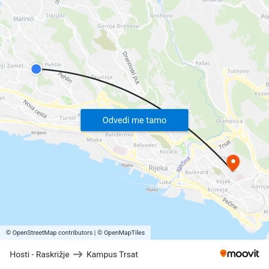 Hosti - Raskrižje to Kampus Trsat map