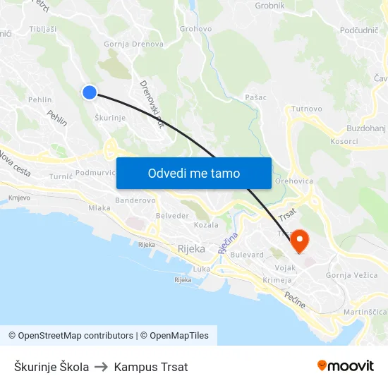 Škurinje Škola to Kampus Trsat map