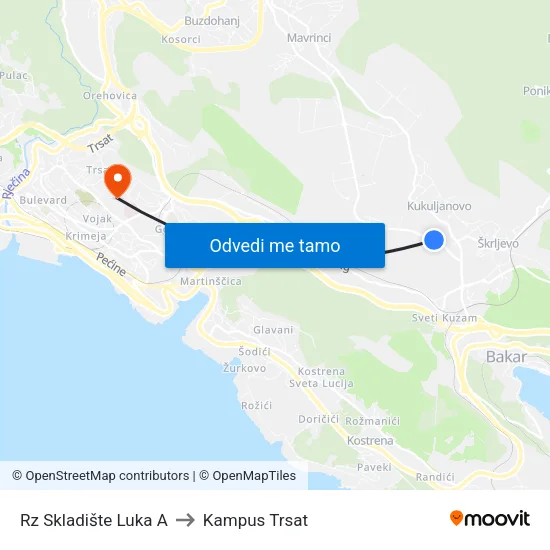 Rz Skladište Luka A to Kampus Trsat map