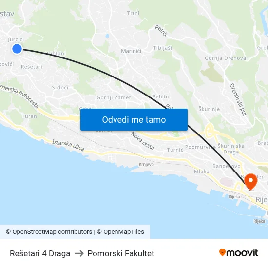 Rešetari 4 Draga to Pomorski Fakultet map