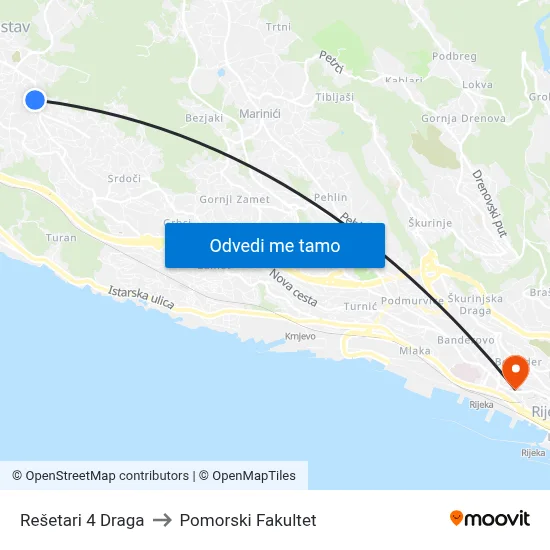 Rešetari 4 Draga to Pomorski Fakultet map