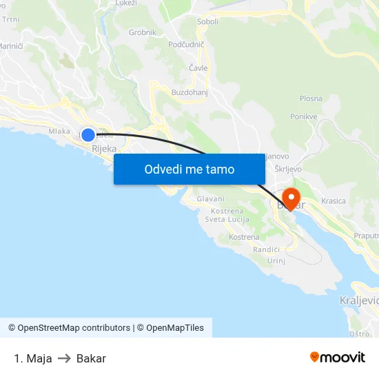 1. Maja to Bakar map
