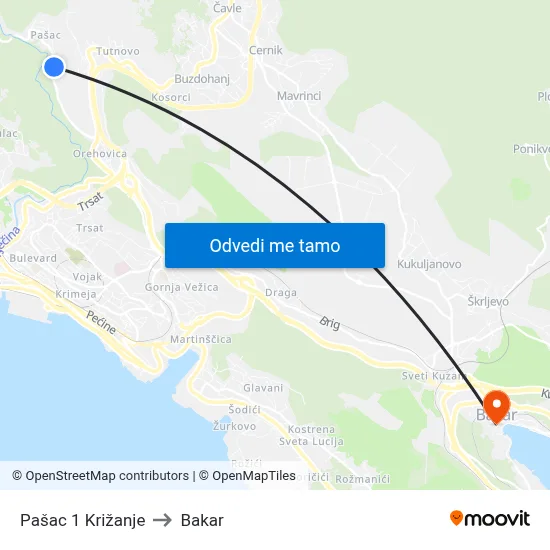 Pašac 1 Križanje to Bakar map