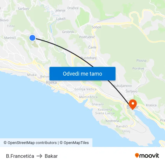 B.Francetića to Bakar map
