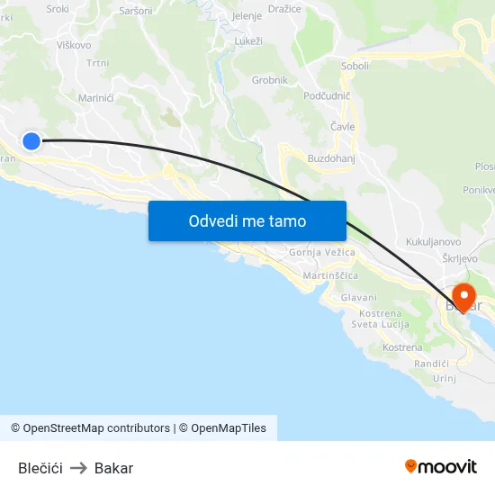 Blečići to Bakar map