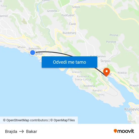 Brajda to Bakar map