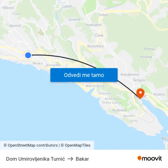 Dom Umirovljenika Turnić to Bakar map